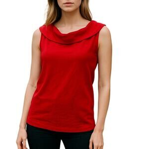 Rafaella Top Women’s Medium Red Sleeveless Top Cowl Neck 100% Cotton Casual
